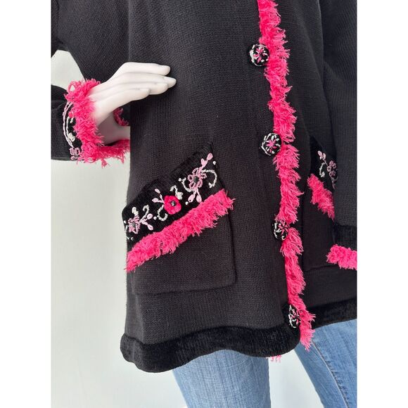 Vintage Storybook Knits Western Beauty Black and Pink Embroidered Sweater size M - Picture 11 of 13